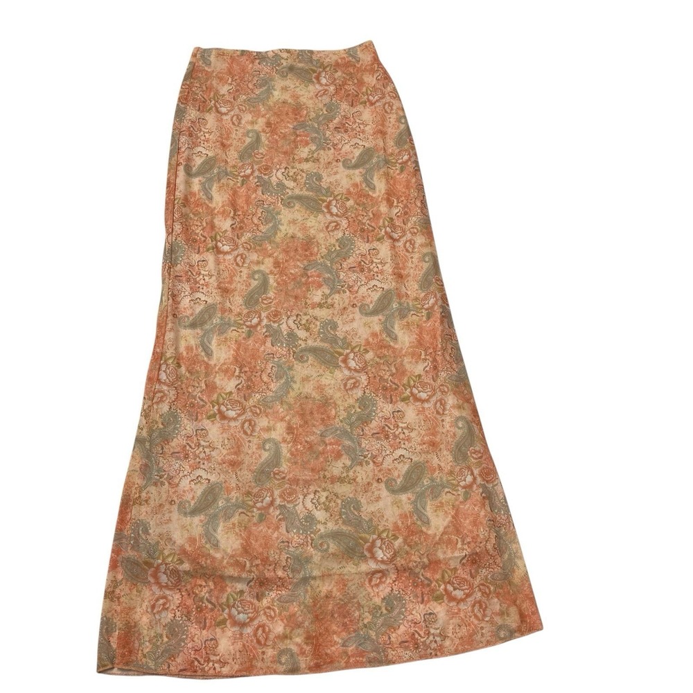 Sheer Mesh Y2K Maxi Skirt Peach Floral Paisley Size S Fairy Whimsigoth Earthy